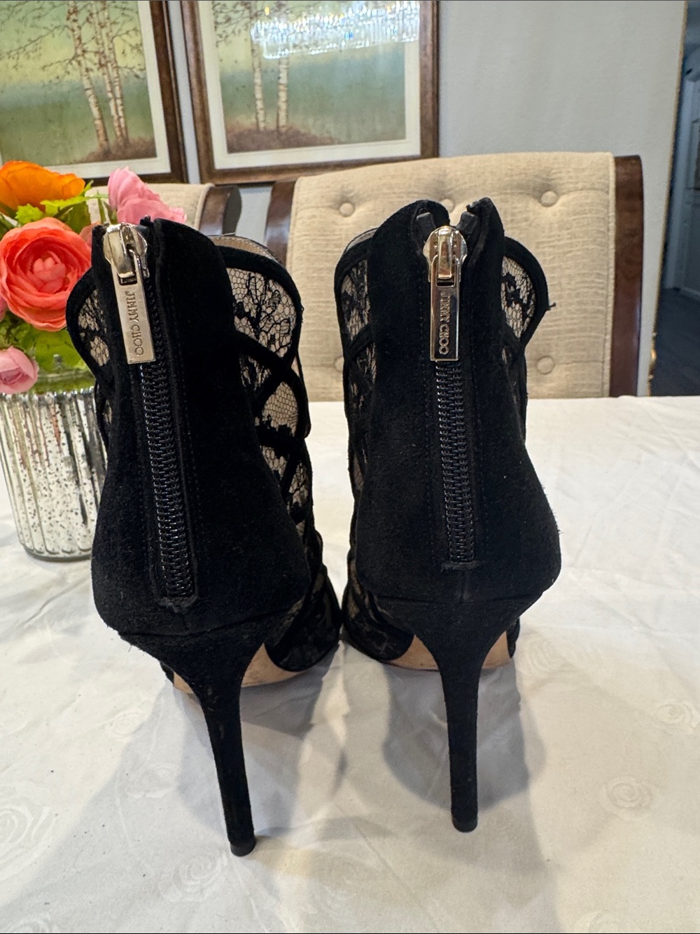 Authentic Jimmy Choo Lace Cutout High Heel Booties - Picture 3 of 12